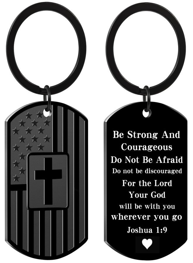 Keniot Christian Gifts for Men Boys, Bible Verse Dog Tag Cross Keychain for Birthday Christmas, First Communion Baptism Gifts (Joshua 1:9) - Image 1